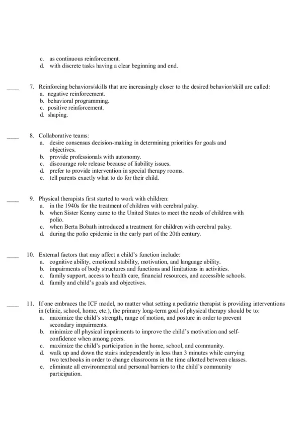 Meeting the Physical Therapy Needs of Children Third Edition Test Bank