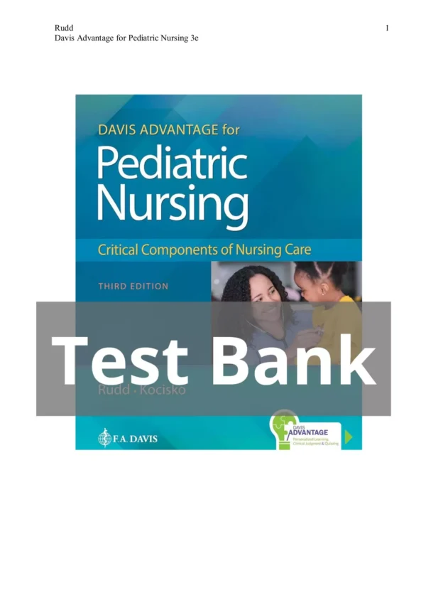 Pediatric Nursing Critical Components of Nursing Care 3rd Edition Kathryn Rudd Test Bank