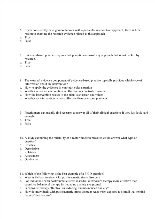 The Evidence-Based Practitioner Applying Research to Meet Client Needs Test Bank