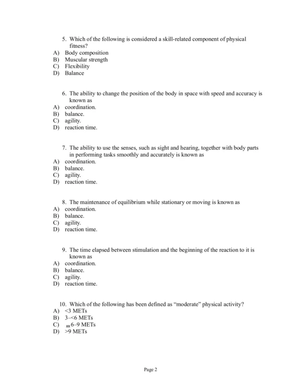 ACSM's Guidelines for Exercise Testing and Prescription Tenth Edition Test Bank