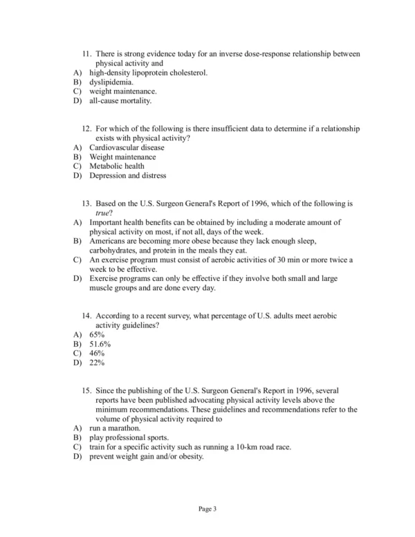 ACSM's Guidelines for Exercise Testing and Prescription Tenth Edition Test Bank