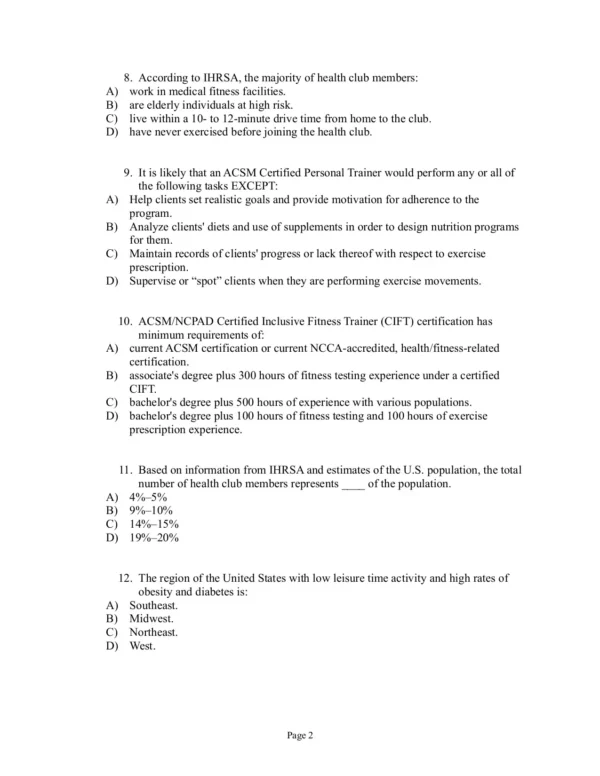 ACSM's Health-Related Physical Fitness Assessment Manual, Fifth Edition ACSM Test Bank_Page2.webp-2 ACSM's Health-Related Physical Fitness Assessment Manual Fifth Edition Test Bank